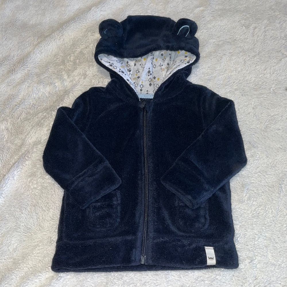 fuzzy navy blue full zip hoodie/ sweater 9-12 months baby boy clothing
